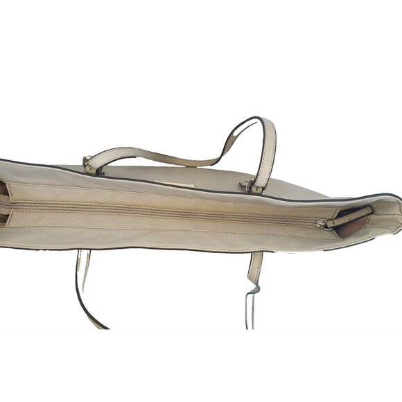 Nine West White Double handle Tote Cream Buckle Accents Pebbled Vegan Leather - Picture 7 of 15